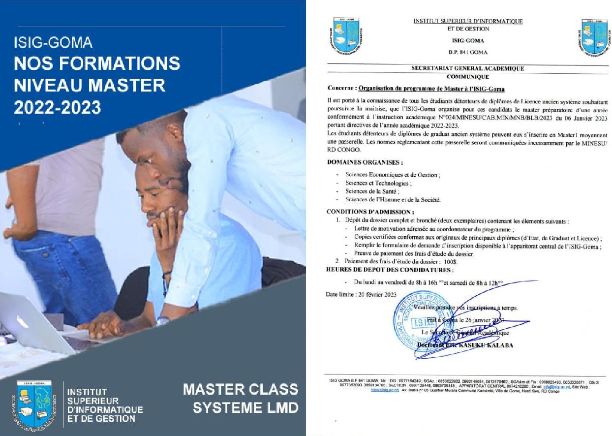 Concerne : Organisation du programme de Master à l’ISIG-Goma